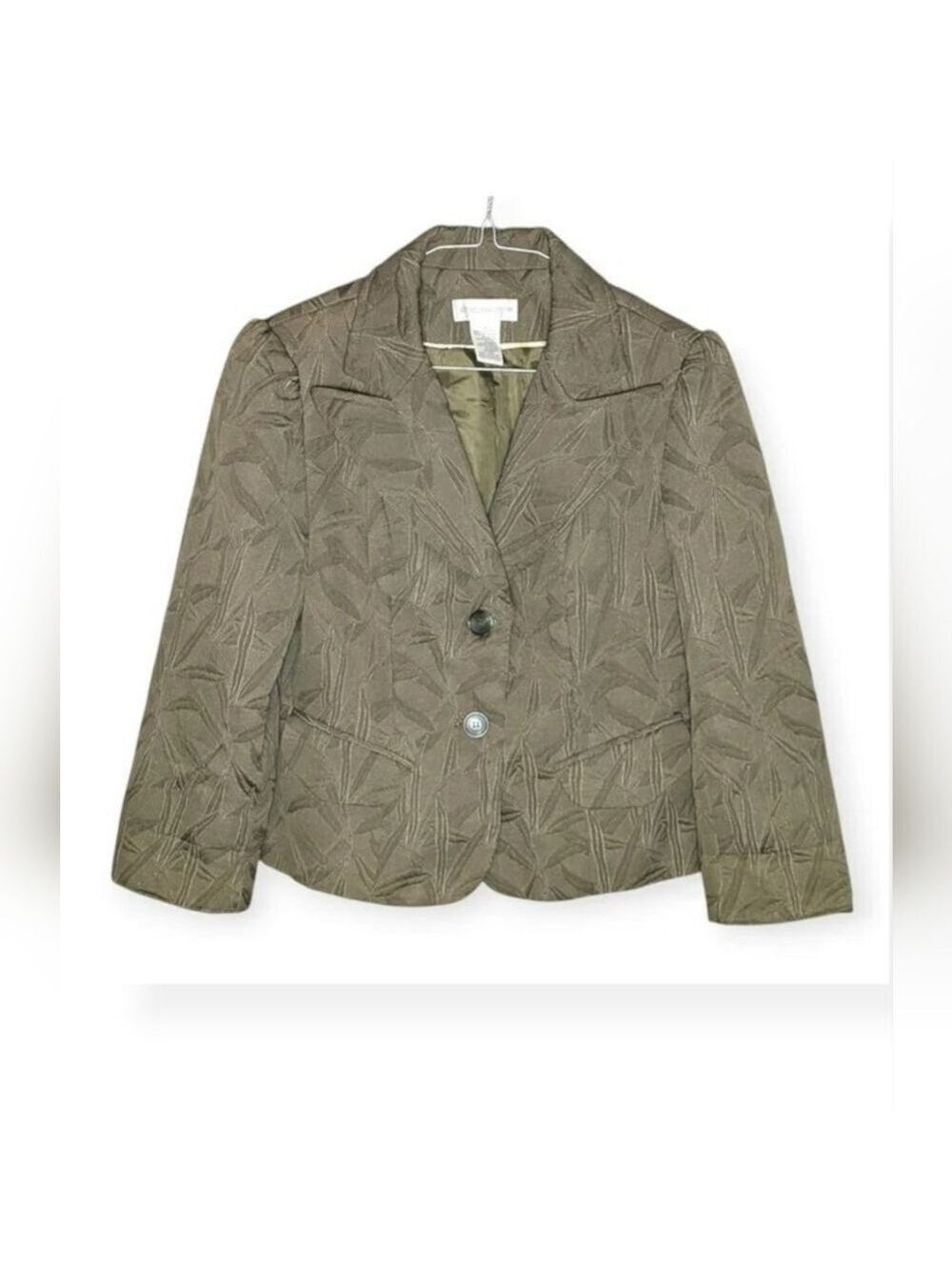 Worthington Green Taupe Textured Blazer Leaf Pattern Classic Women Jacket Size 6